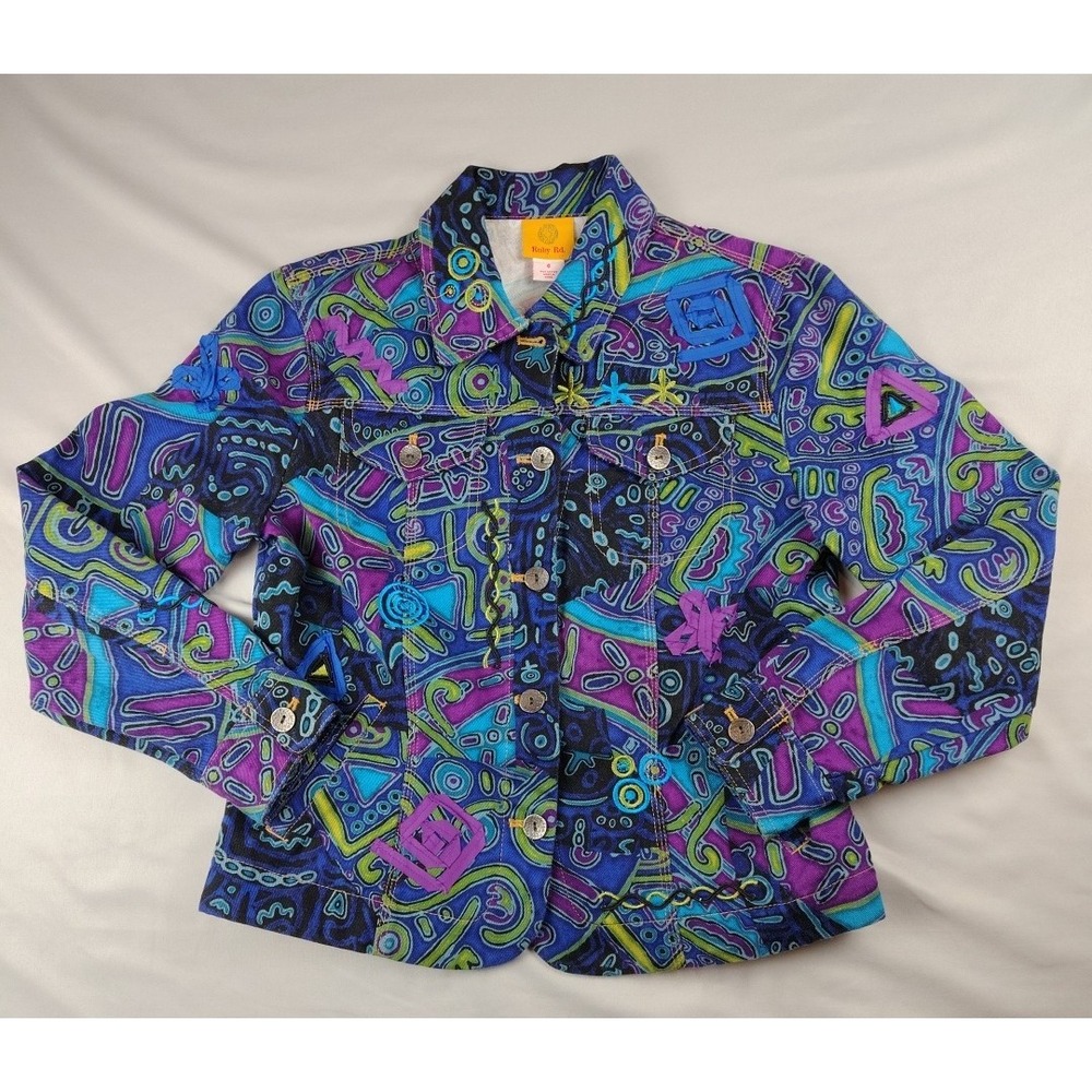 VTG Ruby Rd Hearts of Palm Women's Sz 6 Denim Jean Jacket Boho Embroidered EX